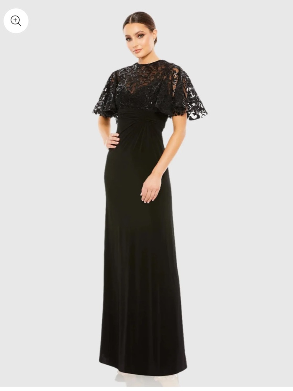 MAC DUGGAL Black Embellished Butterfly Sleeve Gown